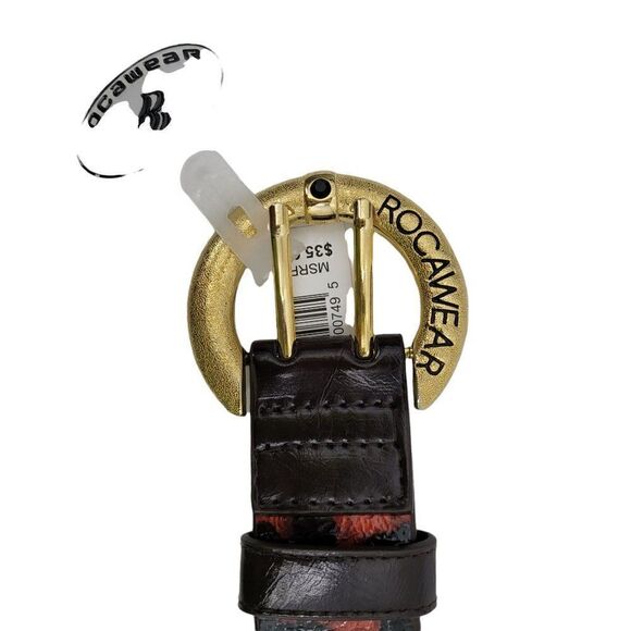 Rocawear Belt Faux Leather Animal Instinct Rocker Punk Blk Red Gold Buckle Sz S - Picture 8 of 9